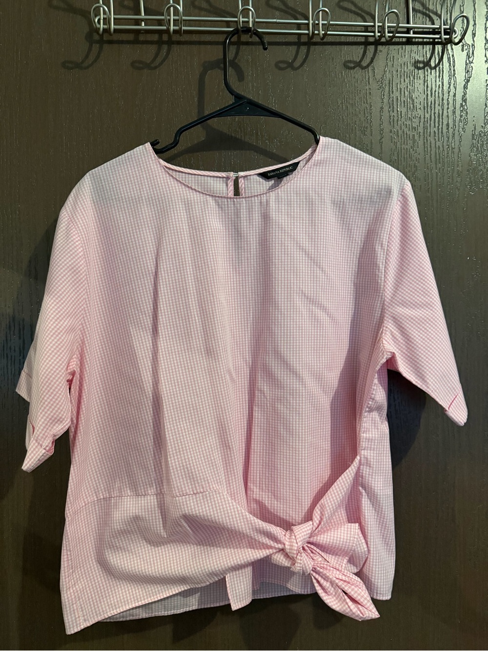 Banana Republic Pink Gingham Print Bottom Tie-Front Blouse Size M